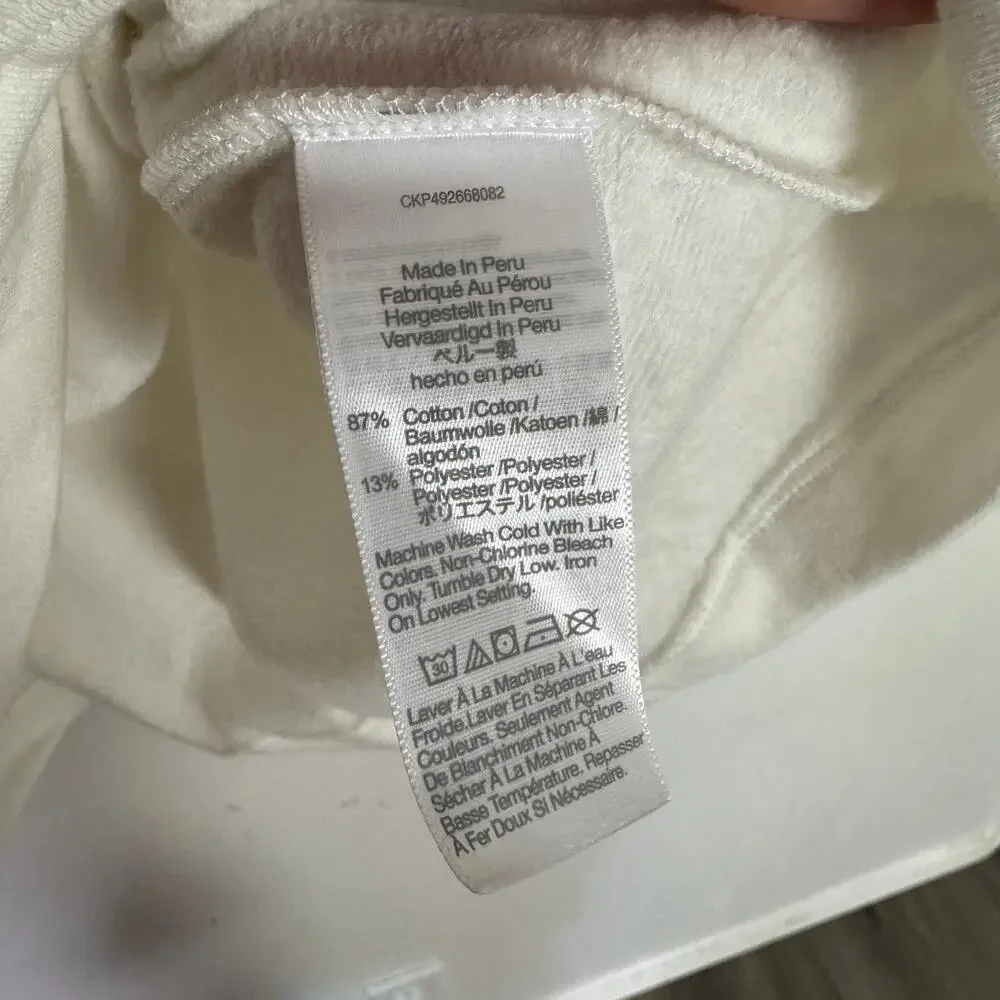 Madewell Puff-Sleeve Sweatshirt Tee Womens S Cream Cotton-Blend Fleece Crew Neck